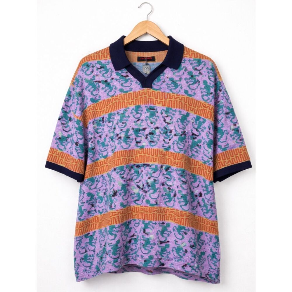 Pleasures Oversized Knit Polo XXL Abstract Graphic Cotton Knit Shirt
